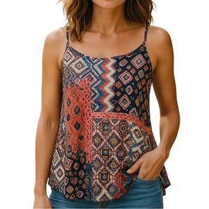 Love on a Hanger Spaghetti Strap Asymmetrical Aztec Print Tank Top Womens SZ L